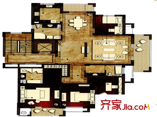 洛城・中央御景户型图 4室2厅3卫1厨