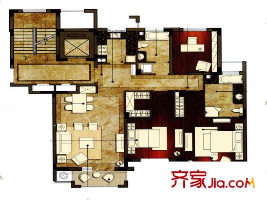 洛城・中央御景户型图 3室2厅2卫1厨