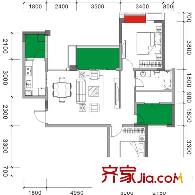 東城尚都一期2號樓標準層A3戶型（售罄） 2室2廳1衛(wèi)1廚