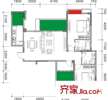 東城尚都一期3號樓標準層B3戶型（售罄） 2室2廳1衛(wèi)1廚