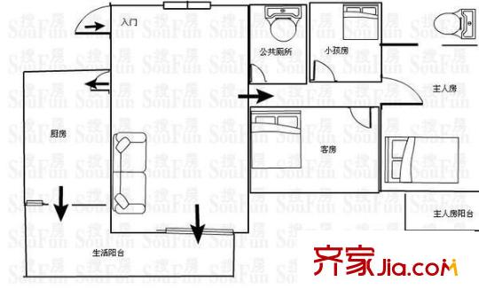 聽湖居（松山湖） 3室2廳1衛(wèi) 戶型圖