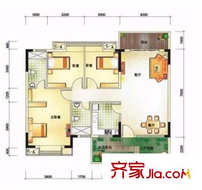 湖畔山莊 3室 戶型圖