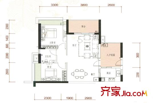 陽光圣菲1棟02/07戶型 2室2廳1衛(wèi)1廚