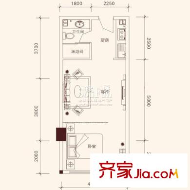 宜景康源戶型圖西西里的美麗傳說(shuō)6層03戶型 1室1廳1衛(wèi)