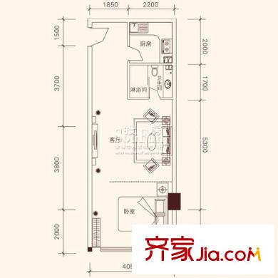 宜景康源戶型圖羅馬假日13層03戶型 1室1廳1衛(wèi)