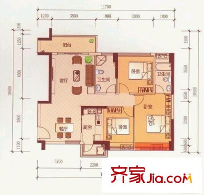長安新世紀(jì)宜居 3室 戶型圖