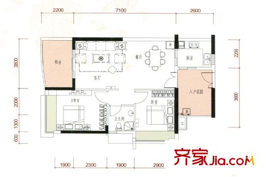陽(yáng)光圣菲1棟06戶(hù)型 2室2廳1衛(wèi)1廚
