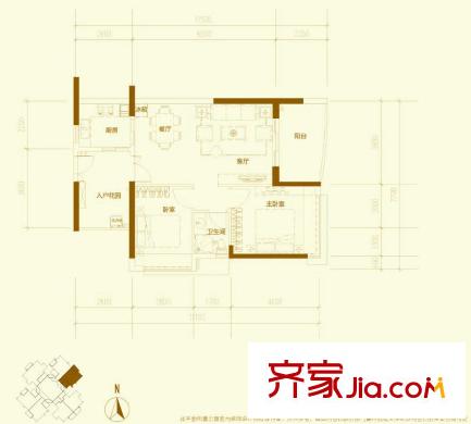 陽(yáng)光圣菲 4棟C戶(hù)型 2室2廳1衛(wèi)1廚