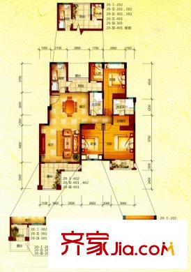 深業(yè)歐景城戶型圖20棟1單元02標(biāo)準(zhǔn)層A1戶型 3室2廳2衛(wèi)1廚