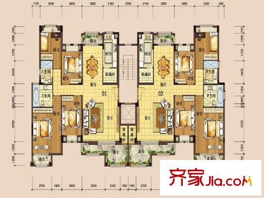 深業(yè)歐景城戶型圖23棟2單元4層01、02戶型 4室2廳2衛(wèi)1廚