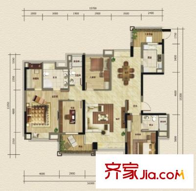 中信凱旋公館戶型圖19棟標(biāo)準(zhǔn)層翡玉戶型 4室2廳3衛(wèi)1廚