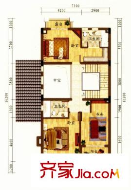 中信凱旋公館戶型圖1、4-9、12-16棟園墅二層 6室4廳5衛(wèi)1廚