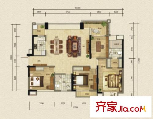 中信凱旋公館戶型圖18、20棟標(biāo)準(zhǔn)層琥珀戶型 4室2廳2衛(wèi)1廚