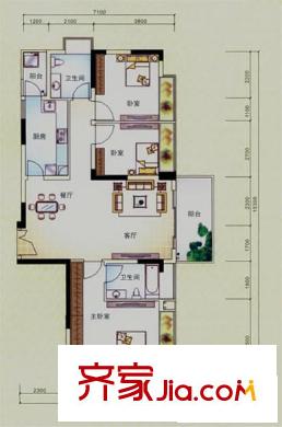 濱江花園戶型圖2棟美景天成2單元標(biāo)準(zhǔn)層02戶型 3室2廳2衛(wèi)