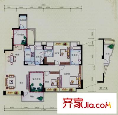 濱江花園戶型圖7棟領(lǐng)秀天下2單元標(biāo)準(zhǔn)層01戶型 3室2廳3衛(wèi)