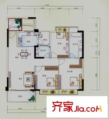 濱江花園戶型圖3棟奢華典藏3單元標(biāo)準(zhǔn)層01戶型 3室2廳2衛(wèi)