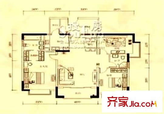 藍(lán)山錦灣三期洋房華郡標(biāo)準(zhǔn)層A3戶型 3室2廳2衛(wèi)1廚
