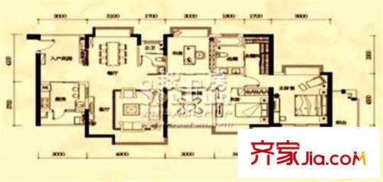 藍(lán)山錦灣三期洋房華郡標(biāo)準(zhǔn)層A4戶型 3室2廳2衛(wèi)1廚
