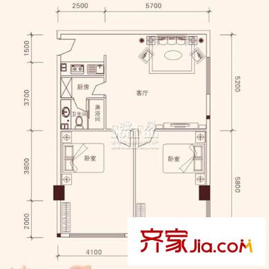 宜景康源戶型圖巴黎最后的探戈12層01戶型 2室2廳1衛(wèi)