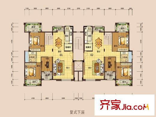 深業(yè)歐景城戶型圖23棟2單元5層01、02戶 3室2廳1衛(wèi)2廚