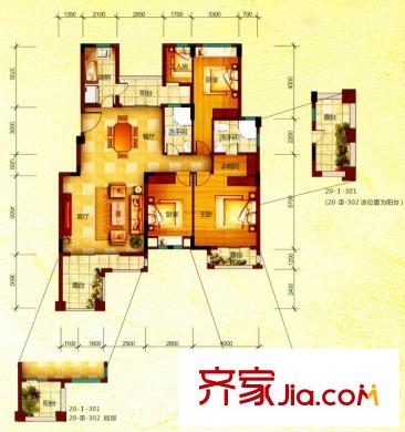 深業(yè)歐景城戶型圖20棟1單元01、3單元02標(biāo)準(zhǔn)層B1戶型 3室2廳2衛(wèi)1廚