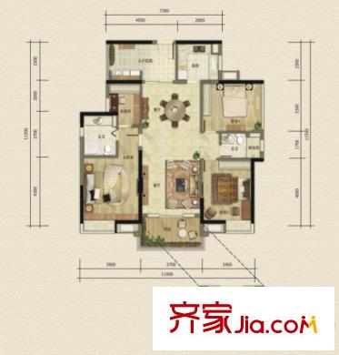 中信凱旋公館戶型圖18、20棟標(biāo)準(zhǔn)層鉑金戶型 3室2廳2衛(wèi)1廚