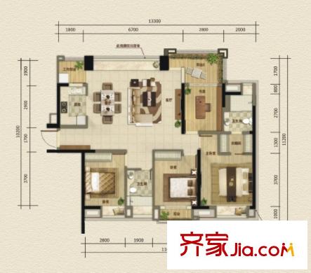 中信凱旋公館戶型圖18、20棟標(biāo)準(zhǔn)層瑪瑙戶型 4室2廳2衛(wèi)1廚