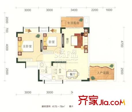 長安花園戶型圖2棟標(biāo)準(zhǔn)層04、05戶型 2室2廳