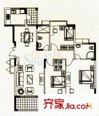 東泰花園康怡居 3室 戶(hù)型圖