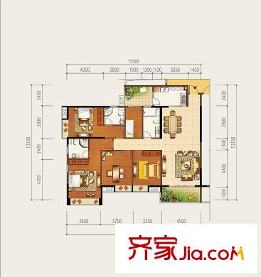龍泉圣達(dá)菲二期F戶型1-2棟標(biāo)準(zhǔn)層戶型 5室2廳3衛(wèi)