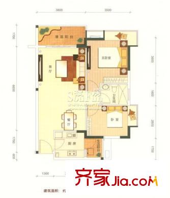 長安花園戶型圖2棟標(biāo)準(zhǔn)層C2戶型 2室2廳1衛(wèi)