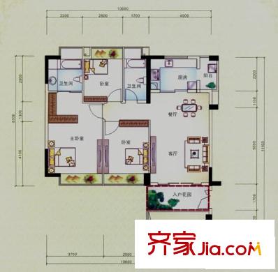 濱江花園戶型圖2棟雅致生活2單元標(biāo)準(zhǔn)層01戶型 3室2廳2衛(wèi)