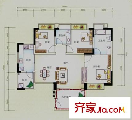 濱江花園戶型圖8棟上善之境2單元標(biāo)準(zhǔn)層01戶型 3室2廳2衛(wèi)