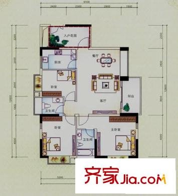 濱江花園戶型圖8棟華鉑風(fēng)采1單元標(biāo)準(zhǔn)層02戶型 3室2廳2衛(wèi)