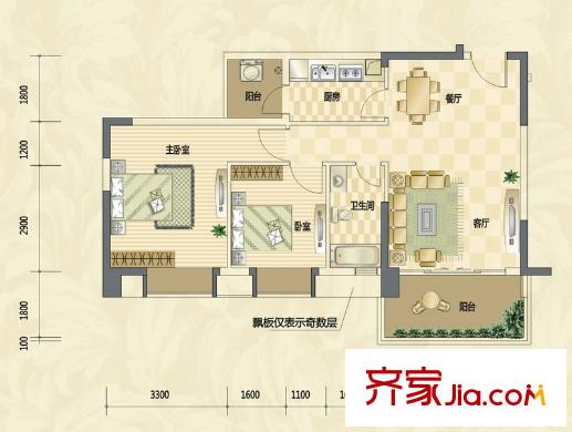翠湖豪苑戶型圖32棟4單元5-15層M2戶型 2室2廳1衛(wèi)1廚