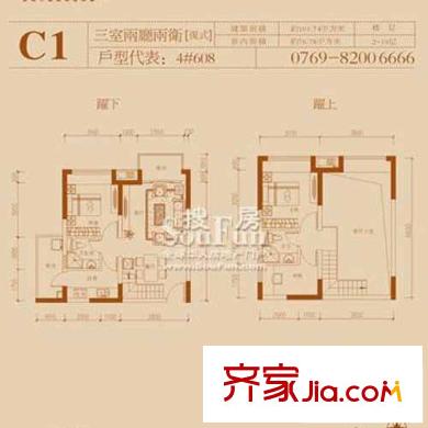 金地博登湖戶型圖3室2廳2衛(wèi)戶型圖 