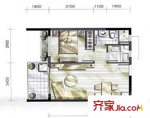 虎門國際購物中心 1室 戶型圖