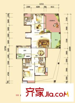 公園大地戶型圖23棟05戶型奇數(shù)層 4室2廳3衛(wèi)1廚