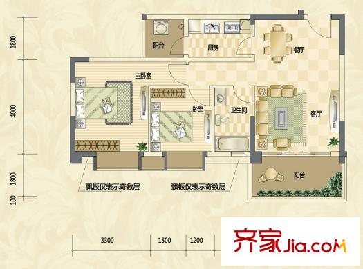 翠湖豪苑戶型圖32棟3單元5-15層F2戶型 2室2廳1衛(wèi)1廚