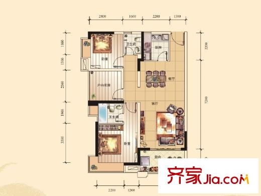 翠湖豪苑戶(hù)型圖2、3、4、5、6棟A1戶(hù)型 2室2廳2衛(wèi)1廚