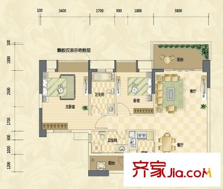 翠湖豪苑戶型圖32棟4單元5-15層M1戶型 2室2廳2衛(wèi)1廚