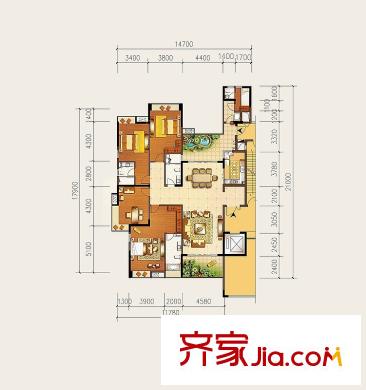 龍泉圣達(dá)菲二期D戶型3-5棟標(biāo)準(zhǔn)層戶型 5室2廳4衛(wèi)