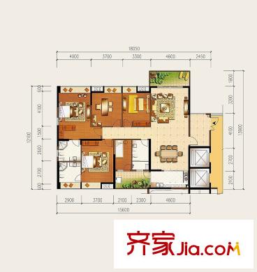 龍泉圣達(dá)菲二期E戶型1-2棟標(biāo)準(zhǔn)層戶型 5室2廳3衛(wèi)