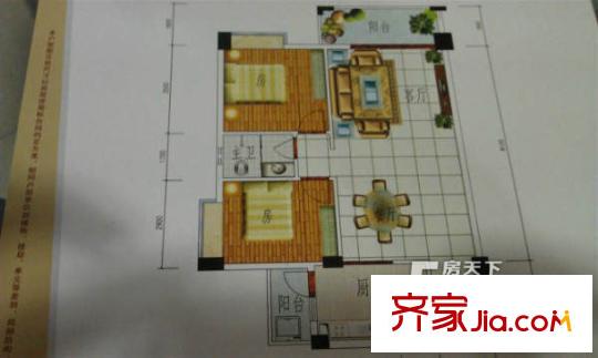 水岸新居戶型圖3 2室2廳1衛(wèi)1廚