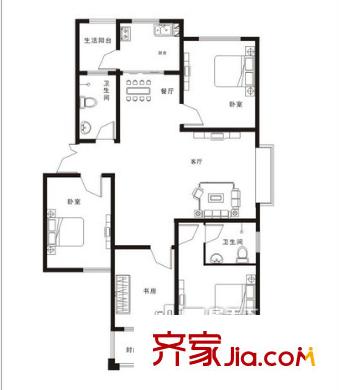 金富大廈　3室　 戶型圖
