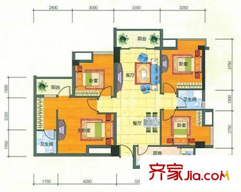 公園?上座戶型圖東苑花園  4室 戶型圖 4室2廳2衛(wèi)1廚