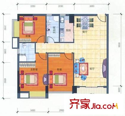 公園?上座戶(hù)型圖東苑花園  3室 戶(hù)型圖 3室2廳1衛(wèi)1廚