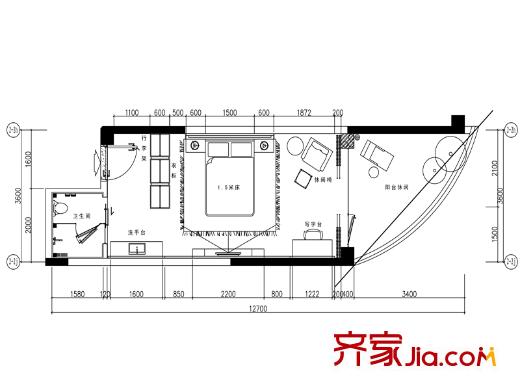 東能銀灘2#、3#A戶型 1室1廳1衛(wèi)