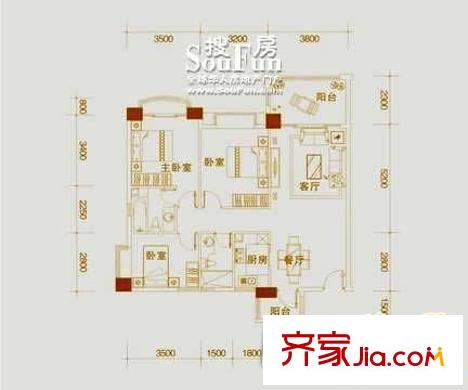長(zhǎng)安逸和國(guó)際公館戶型圖戶型圖 3室2廳 3室2廳2衛(wèi)1廚