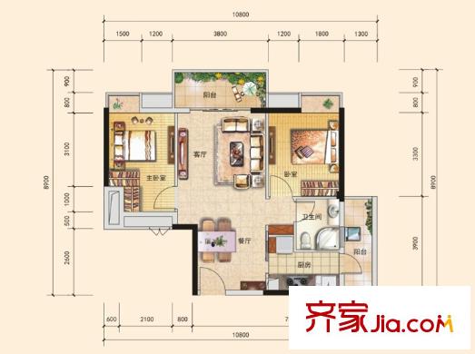 富盈盈翠曦園戶型圖7棟C戶型 2室2廳1衛(wèi)1廚